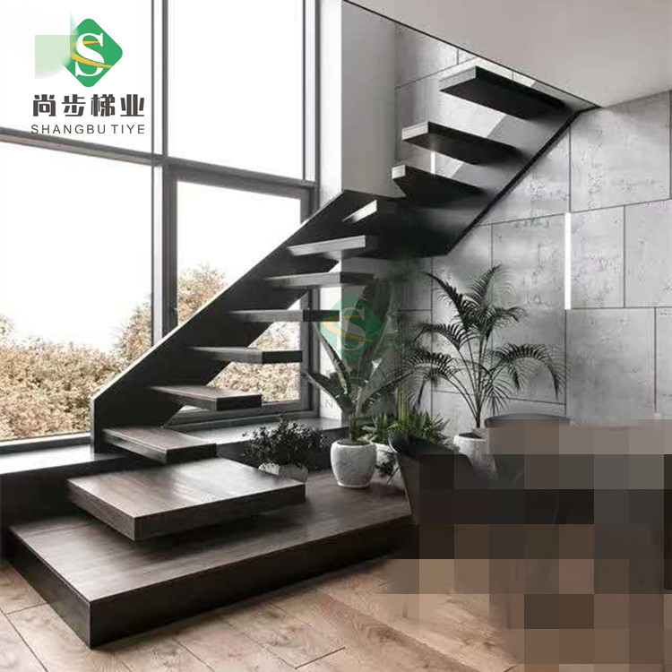 直梯隐藏龙骨悬浮楼梯适用阁楼复式楼写字楼圆管拉杆钢化玻璃护栏