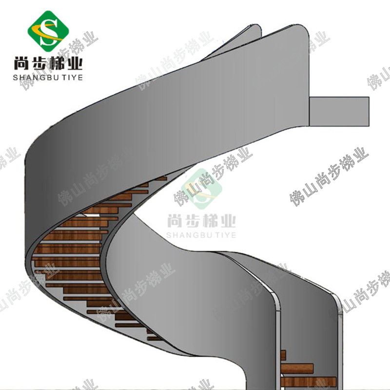 定制生产佛山尚步梯业钢结构钢木楼梯玻璃护栏大理石踏板实木扶手