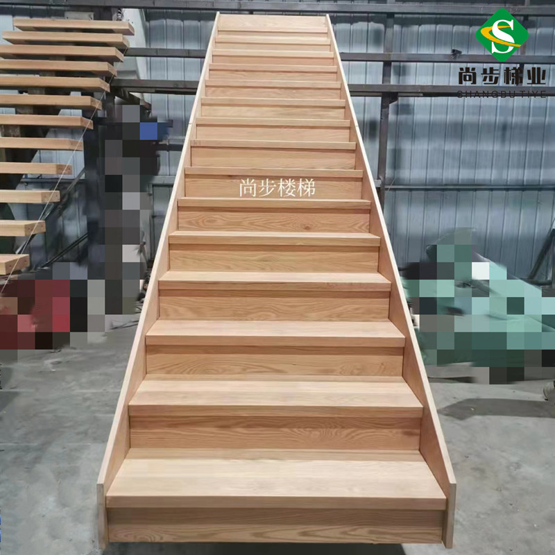 直线式钢木楼梯不锈钢绳索护栏家用楼梯酒店会所工程楼梯
