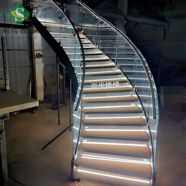 现代简约钢木楼梯室内旋转楼梯弧形楼梯发光楼梯