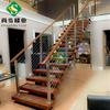 直线式钢木楼梯不锈钢绳索护栏家用楼梯酒店会所工程楼梯