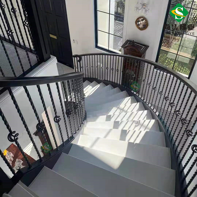 广东佛山尚步梯业厂家定制生产钢结构弧型楼梯铁艺护栏大理石踏板